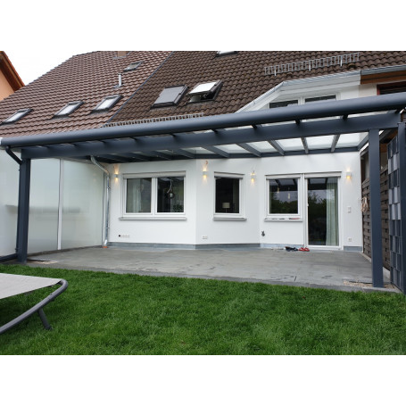 Breite: 4,00 m | TCC Terrassenüberdachung mit Überstand VSG–Glas 8,76 mm (Tiefe wählbar)